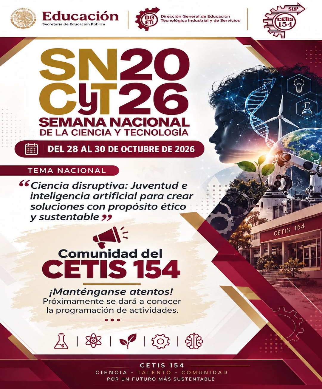 Flyer del CETIS 154 para la Semana de la Ciencia y la Tecnología 2026