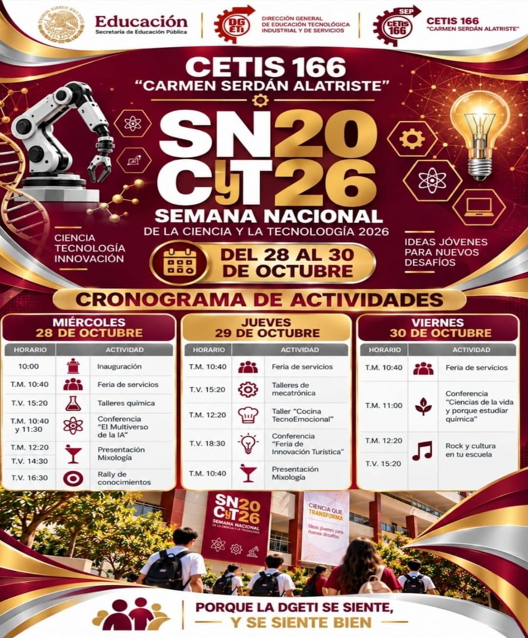 Flyer del CETIS 166 para la Semana de la Ciencia y la Tecnología 2026