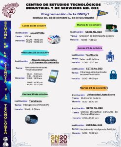 Flyer del CETIS 33 para la Semana de la Ciencia y la Tecnología 2026