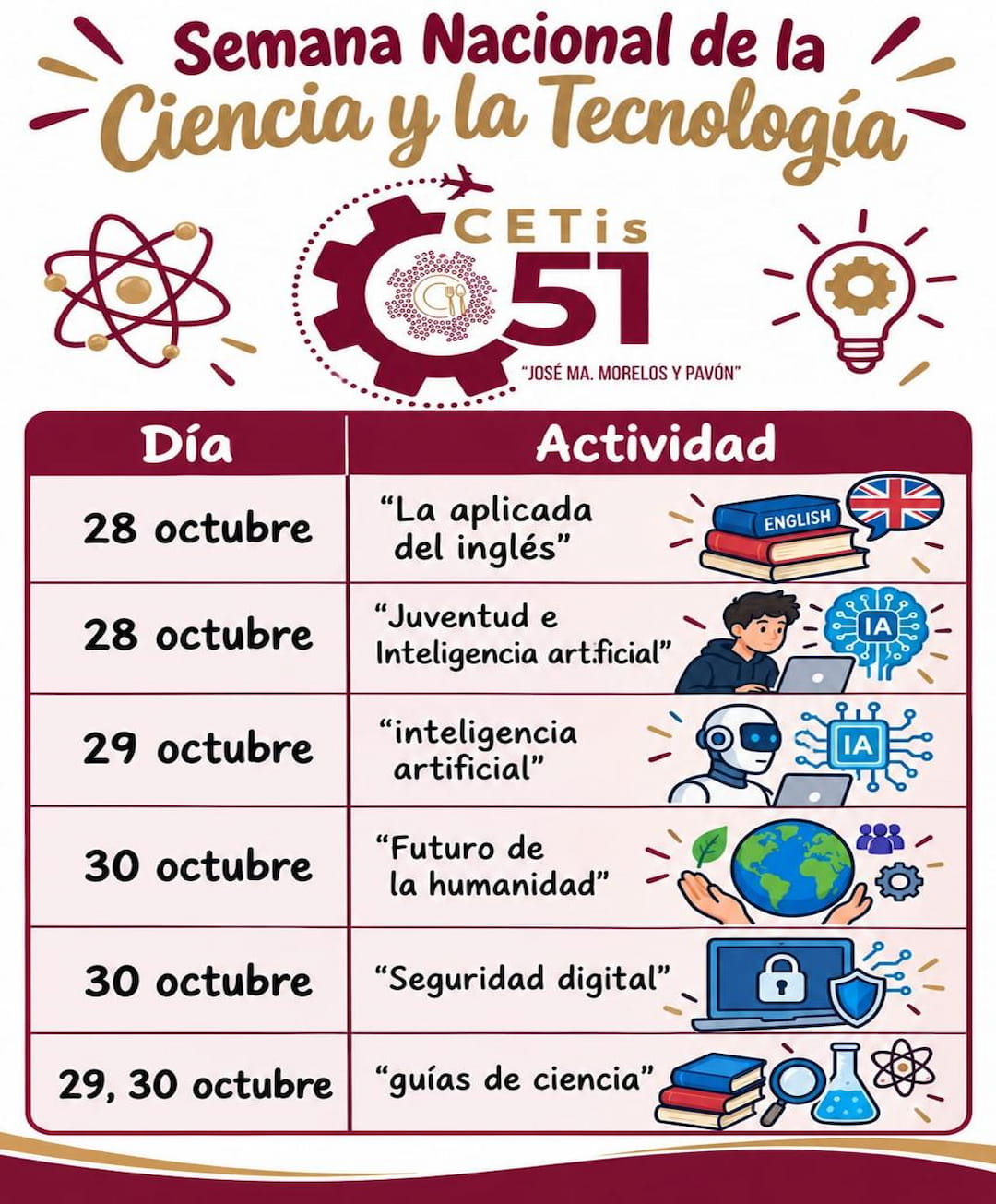 Flyer del CETIS 51 para la Semana de la Ciencia y la Tecnología 2026