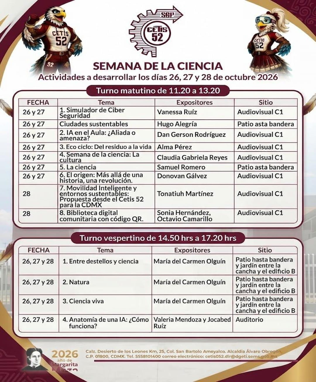 Flyer del CETIS 52 para la Semana de la Ciencia y la Tecnología 2026