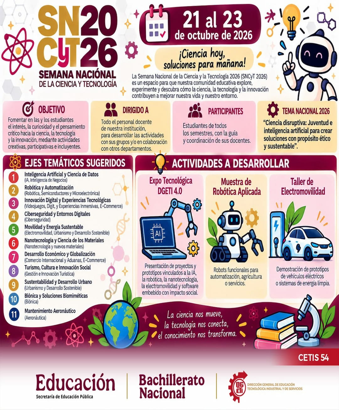 Flyer del CETIS 54 para la Semana de la Ciencia y la Tecnología 2026