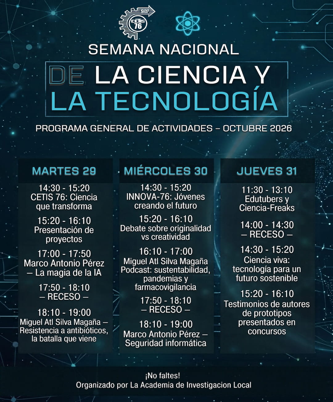 Flyer del CETIS 76 para la Semana de la Ciencia y la Tecnología 2026